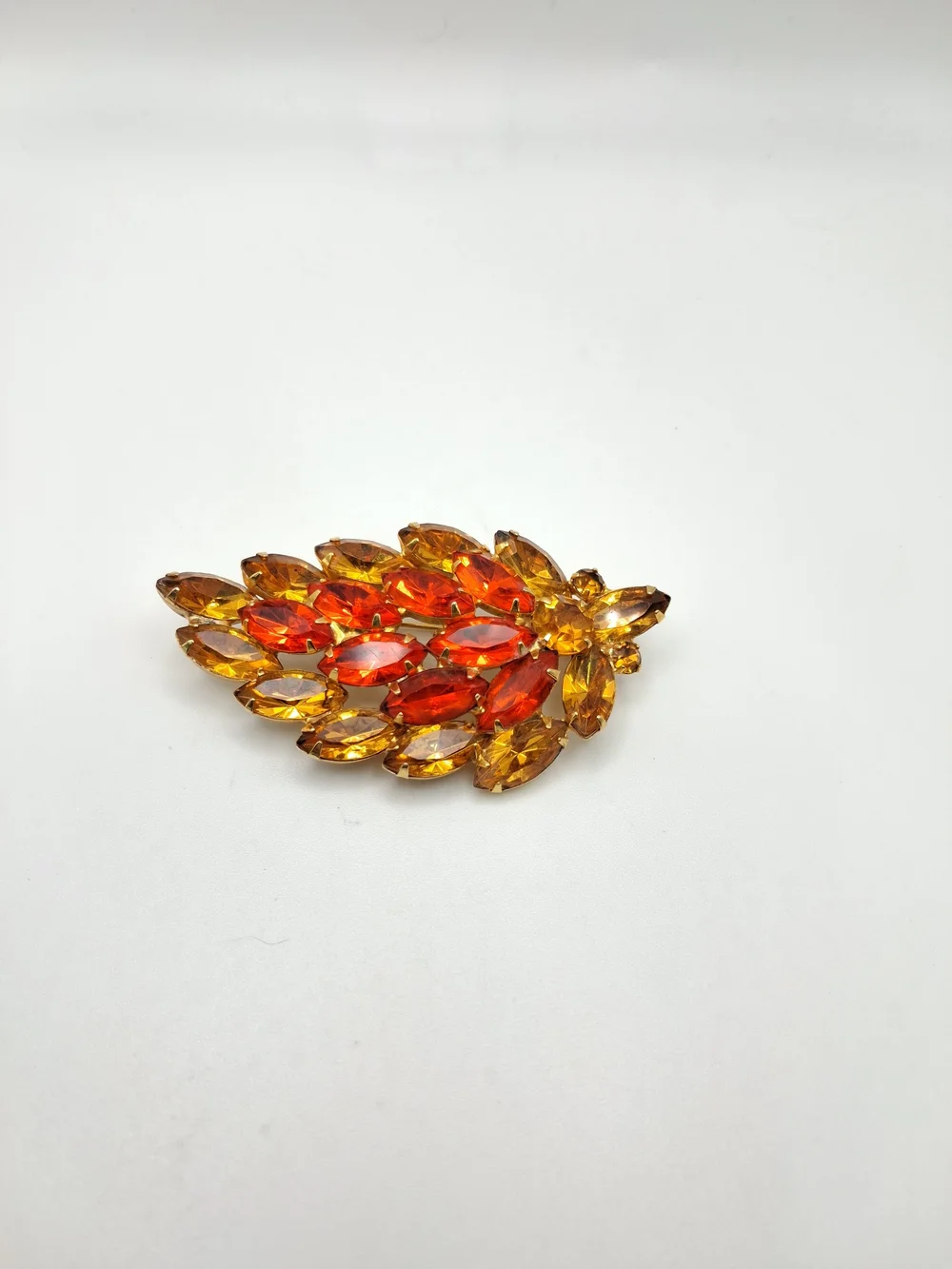 PM8. Women Jewelry Orange and Amber Leaf Crystal Brooch